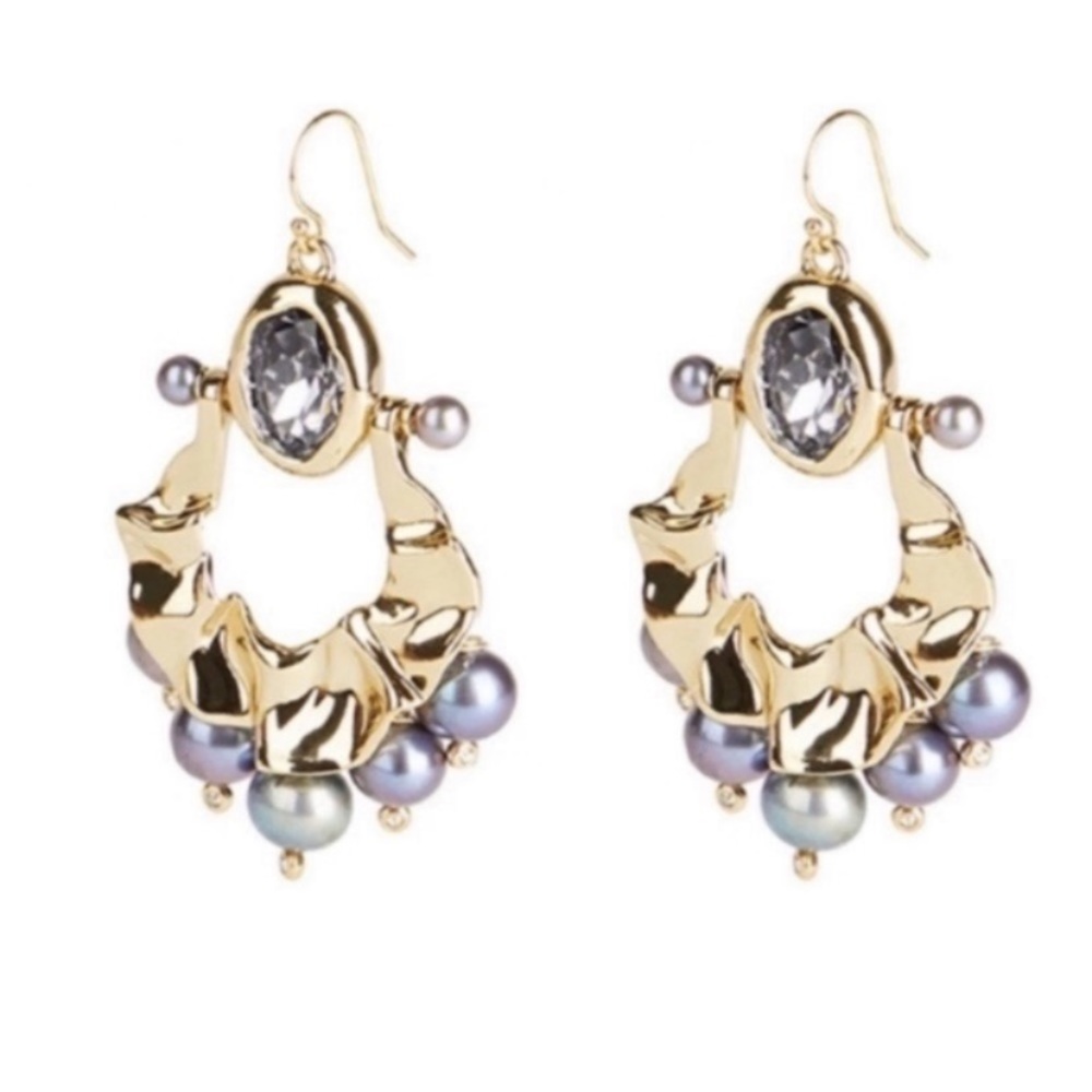 ALEXIS BITTAR • New Pearl Studded Crumpled Swinging Byzantine Drop Earrings - Picture 13 of 16